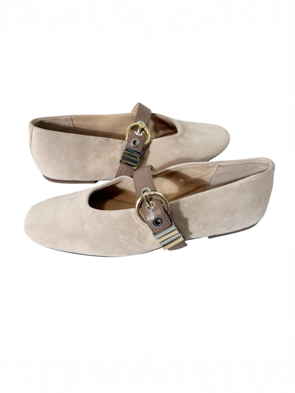 Steve Madden Lucia Suede Beige Mary Jane Buckle Ballet Flats Size 6 - Picture 1 of 7